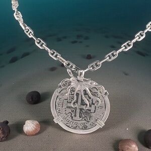 ATOCHA Silver Octopus Coin Necklace with 925 sterling silver chain 24”